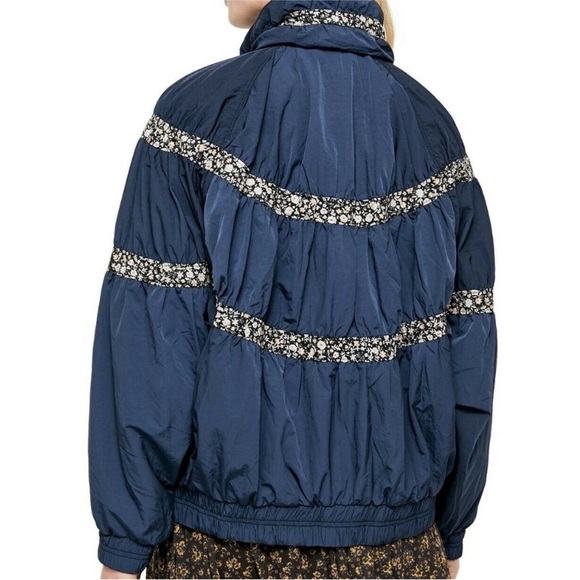 Free People Navy Floral-Trim Jacket - Picture 3 of 5